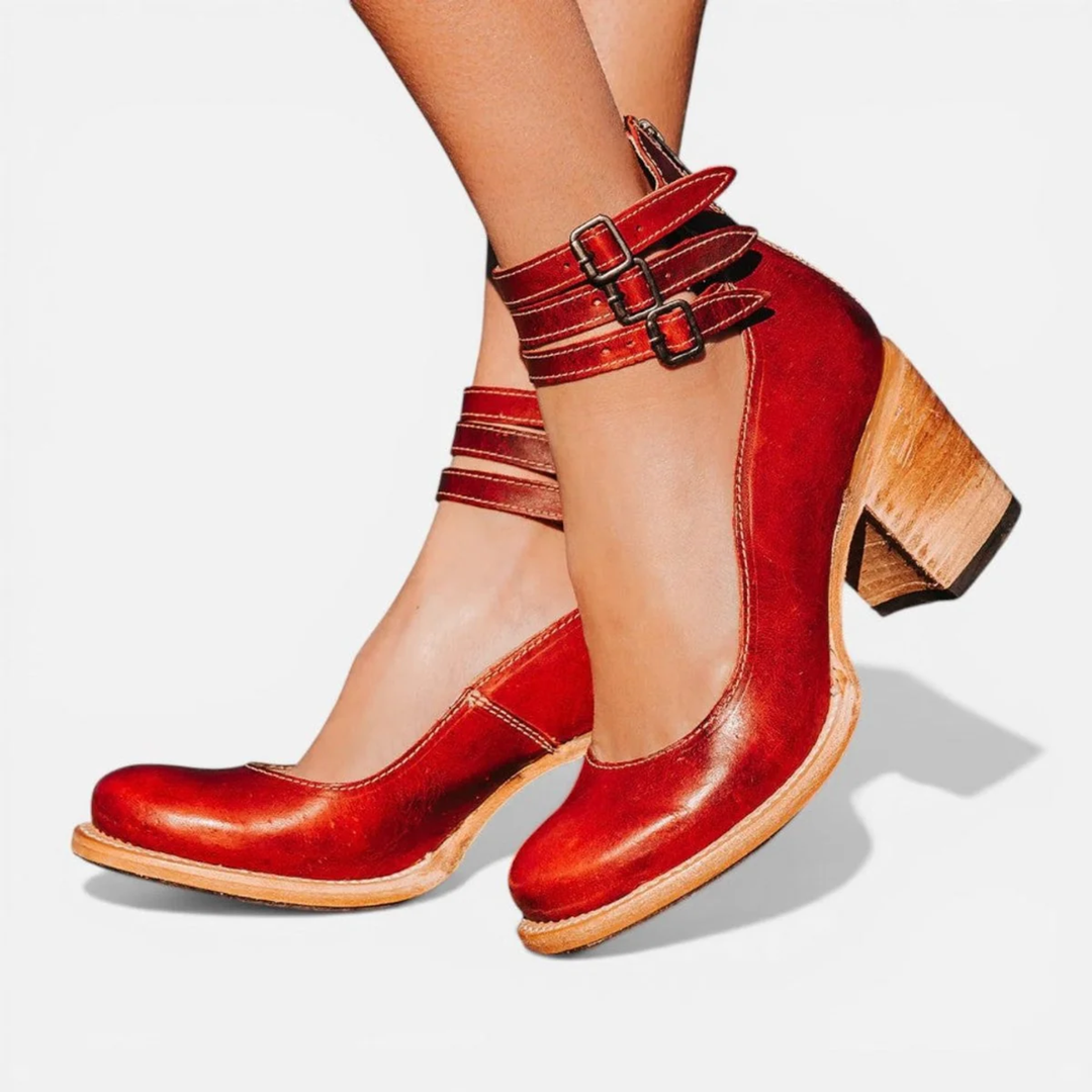 Mary| Stylish Tan Leather Block Heel Ankle Boots for Women