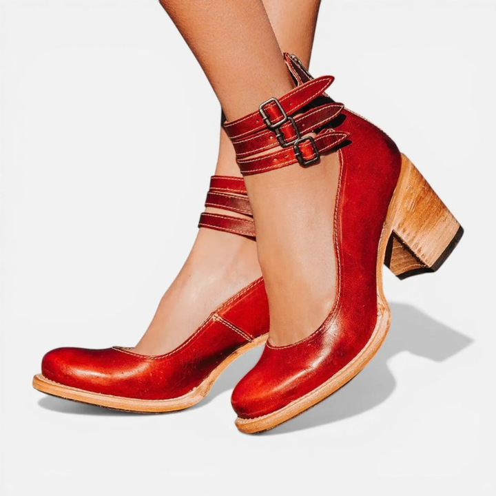 Mary| Stylish Tan Leather Block Heel Ankle Boots for Women