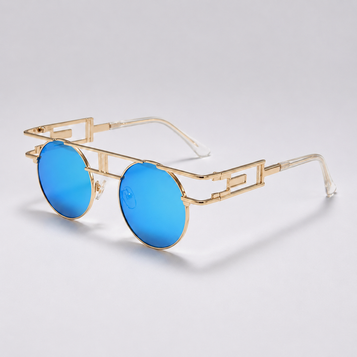 Round Sunglasses – Blue Mirrored Lenses