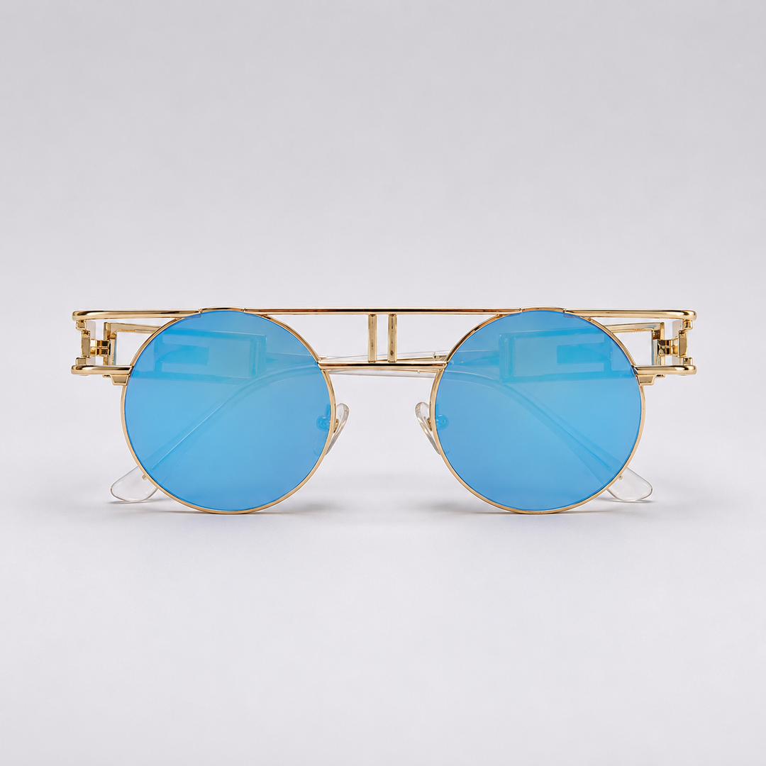 Round Sunglasses – Blue Mirrored Lenses
