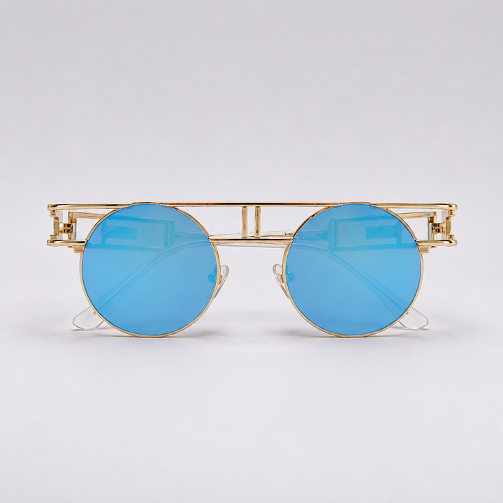 Round Sunglasses – Blue Mirrored Lenses