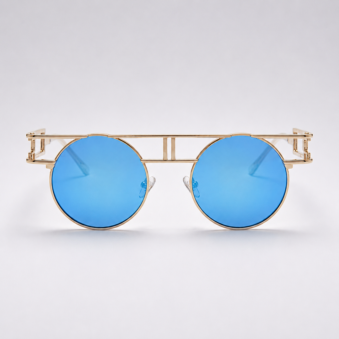 Round Sunglasses – Blue Mirrored Lenses
