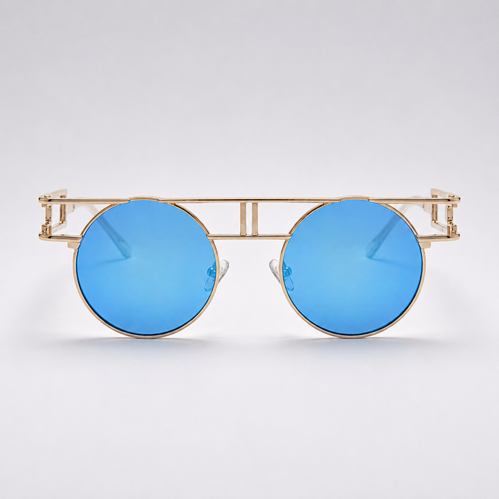 Round Sunglasses – Blue Mirrored Lenses